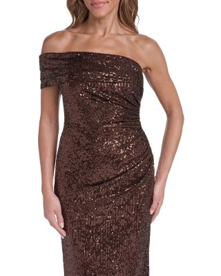 Eliza J Women's Sequin Ruched One-Shoulder Sheath Dress - Chocolate