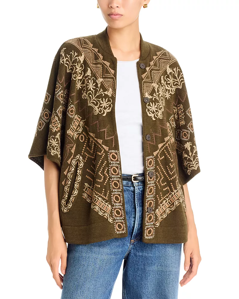 Johnny Was Josiy Embroidered Button Front Poncho