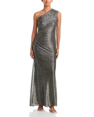 Glaxy Side Pleat Asymmetric Neck Gown - Exclusive