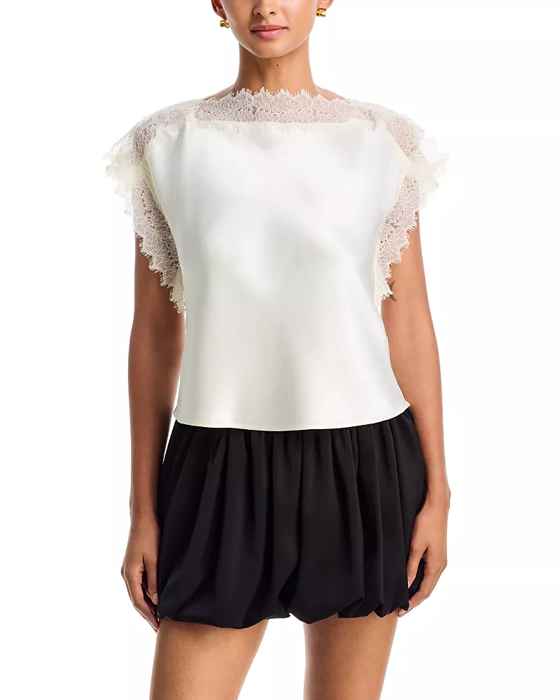 Aqua Lace Trim Satin Top - Exclusive