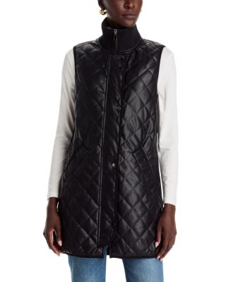 Dolce Cabo Faux Leather Quilted Vest In Black