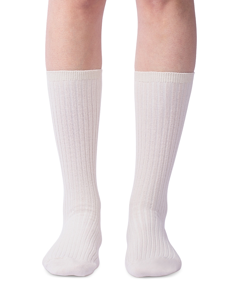 Hue Cotton Stretch Blend Rib Classic Crew Socks In Oatmeal