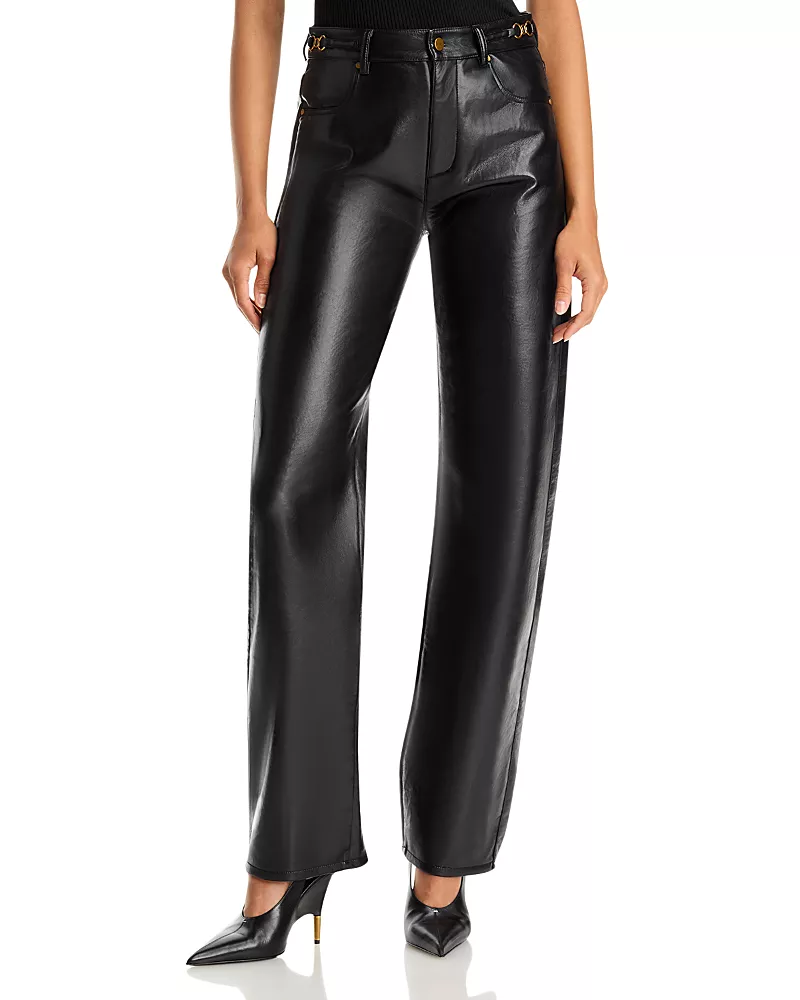 Paige Emilie Leather Blend Novelty Waist Jeans in Black