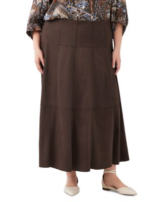 Plus Size Tiered Faux Suede Maxi Skirt