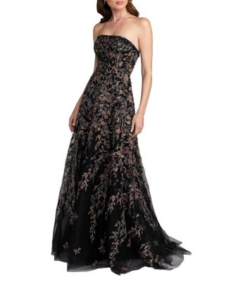  Strapless Floral Embroidered A-Line Gown