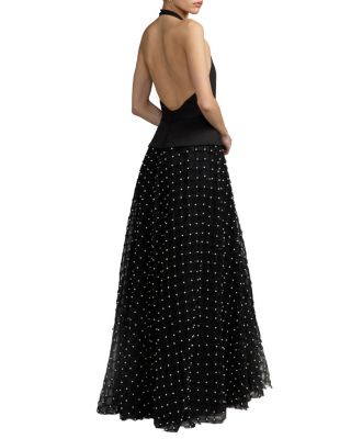 Petite Halter Neck A-Line Gown with Pearl Embellished Skirt