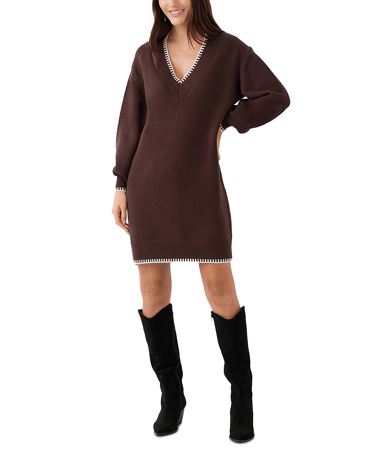 Karen Kane Varsity V Neck Sweater Dress