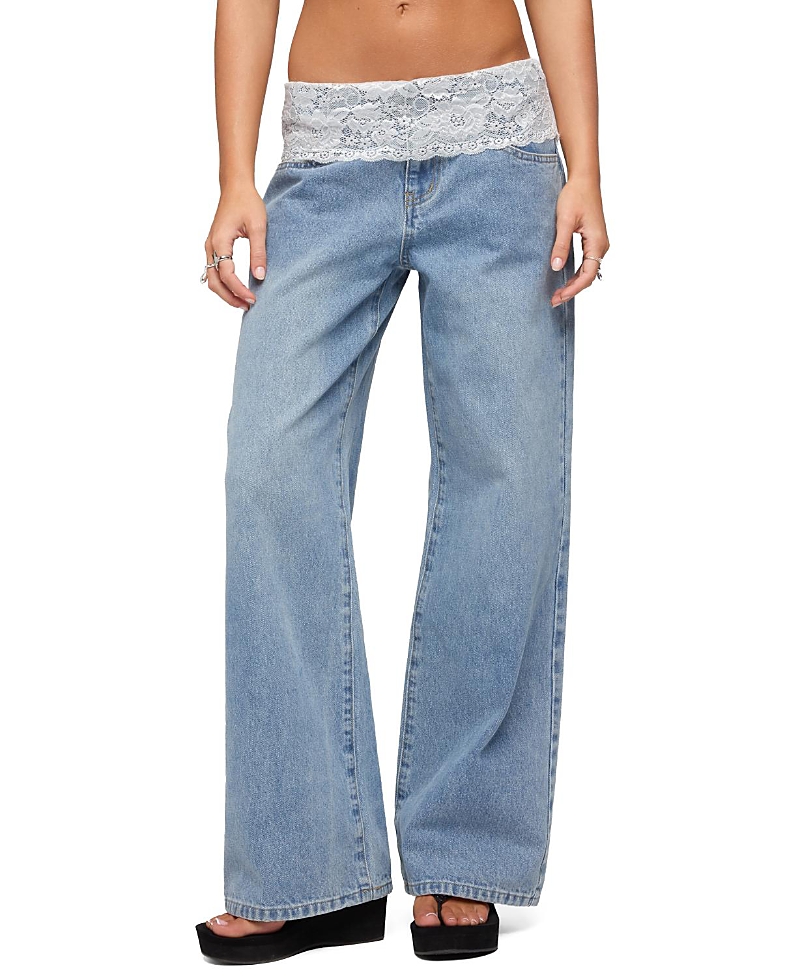 Edikted Lacey Foldover Low Rise Baggy Jeans