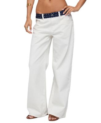 Polka Dot Waistband Low Rise Baggy Jeans