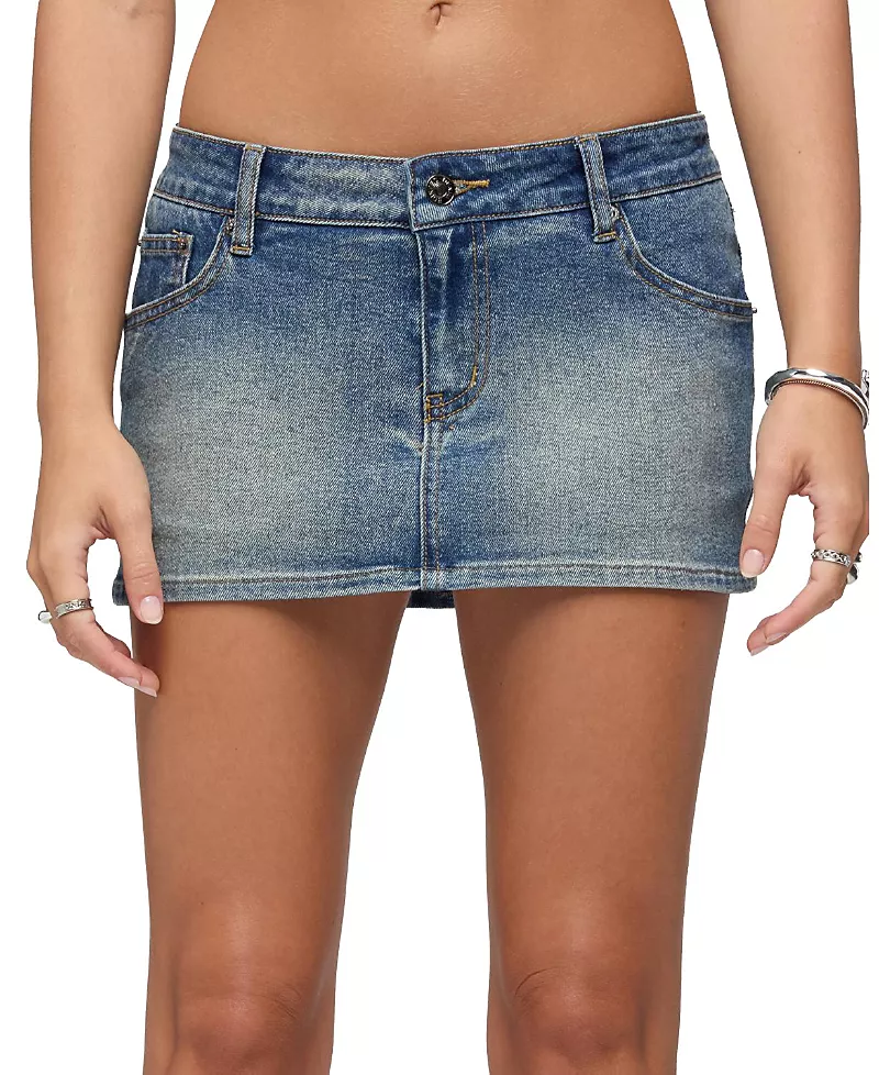 Edikted Seffie Low Rise Stretchy Denim Micro Skort