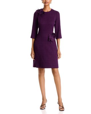 3D Flower Boucl&eacute; A-Line Dress