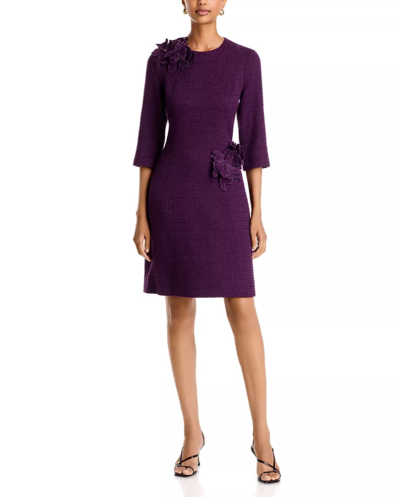 Teri Jon by Rickie Freeman 3D Flower Boucle A Line Dress