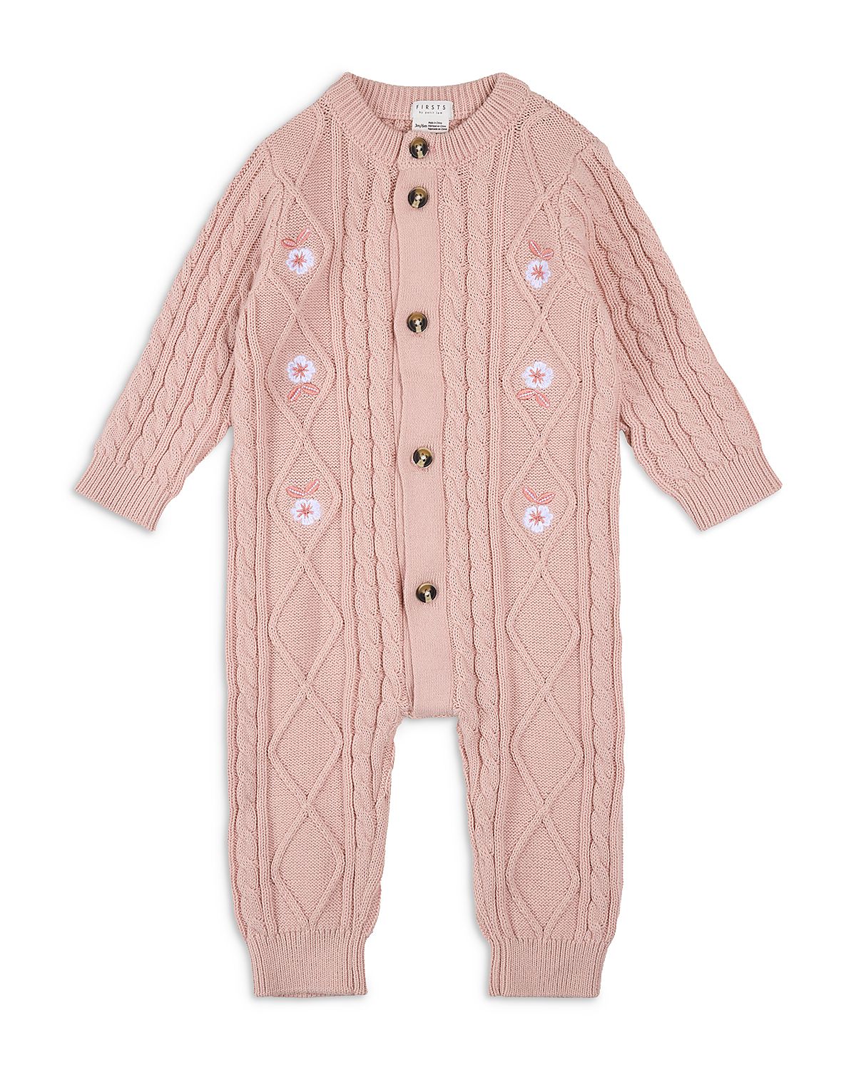 Firsts by petit lem Girls' Farm Floral Sweater Knit Playsuit Coverall - Baby