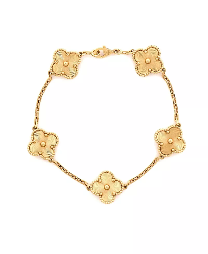 Pre-Owned Van Cleef & Arpels Vintage Alhambra 5 Motifs Bracelet Guilloche 18K Gold