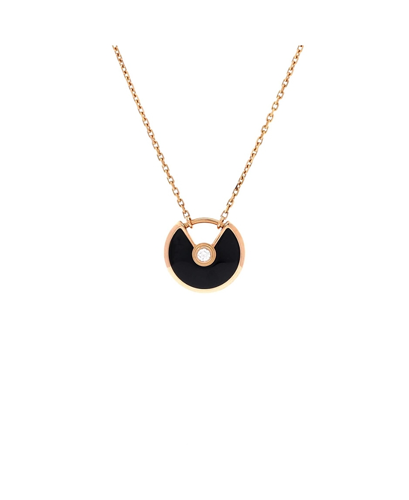 Pre-Owned Cartier Xs Amulette de Cartier Pendant Necklace 18K Rose Gold with Onyx and Diamond, 16