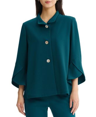 Button Front Bell Sleeve Deco Crepe Jacket