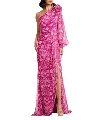 Tadashi Shoji Bosson Floral Print One-Shoulder Gown