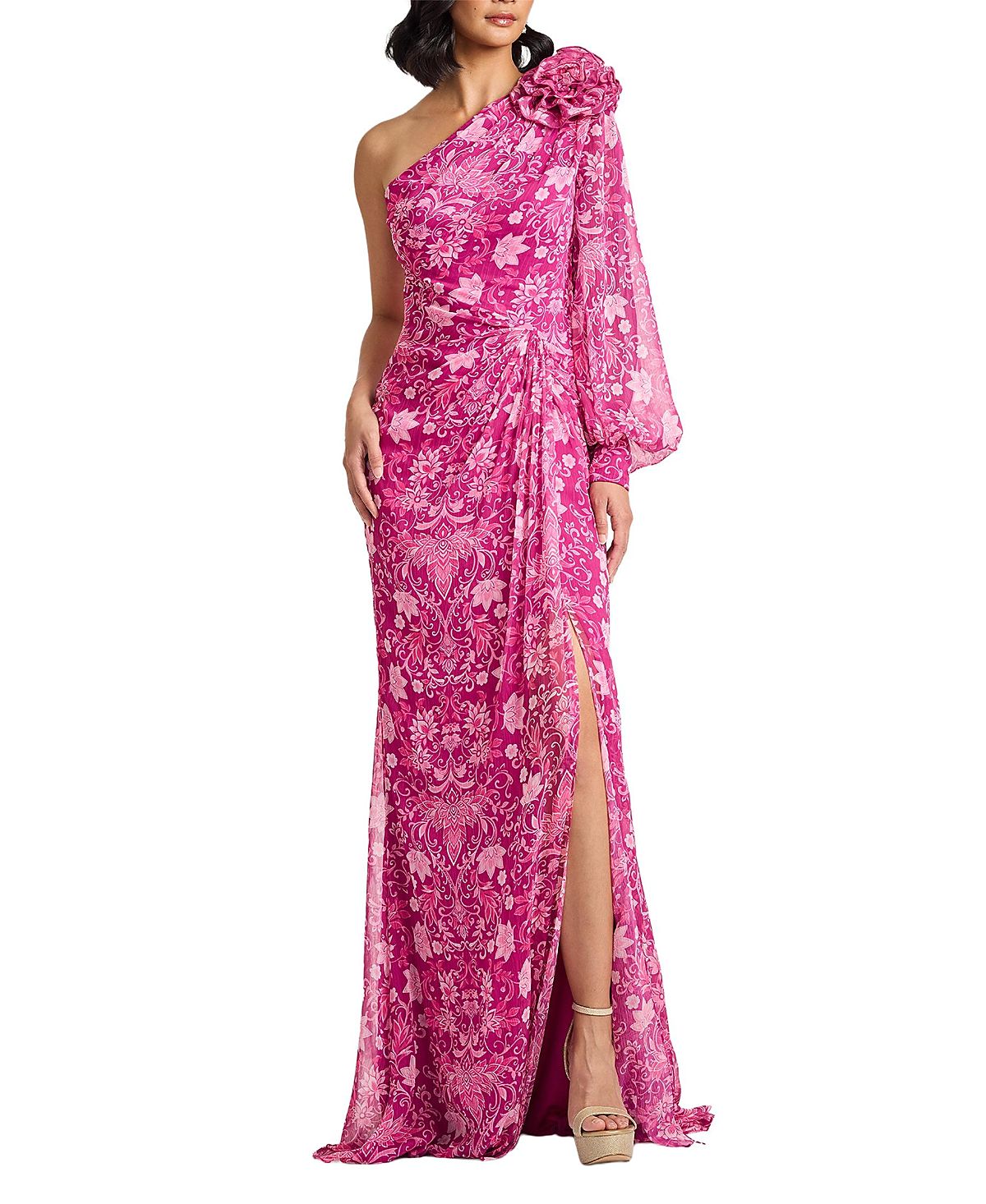 Tadashi Shoji Bosson Floral Print One-Shoulder Gown