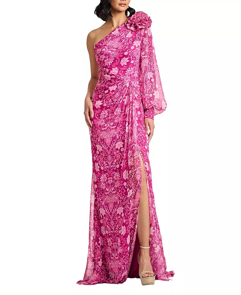 Tadashi Shoji Bosson Floral Print One-Shoulder Gown