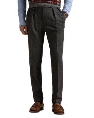Pleated Wool Regular Fit Flannel Trousers