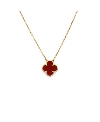  Vintage Alhambra Pendant Necklace 18K Gold and Carnelian, 16.5"