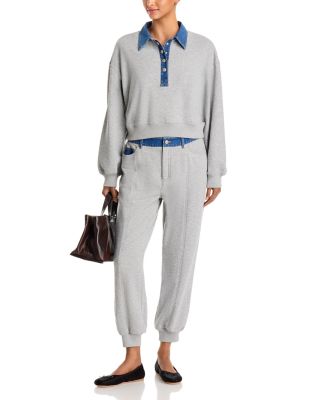 Corenna Denim Collar Pullover Sweatshirt & Denim Trim Joggers