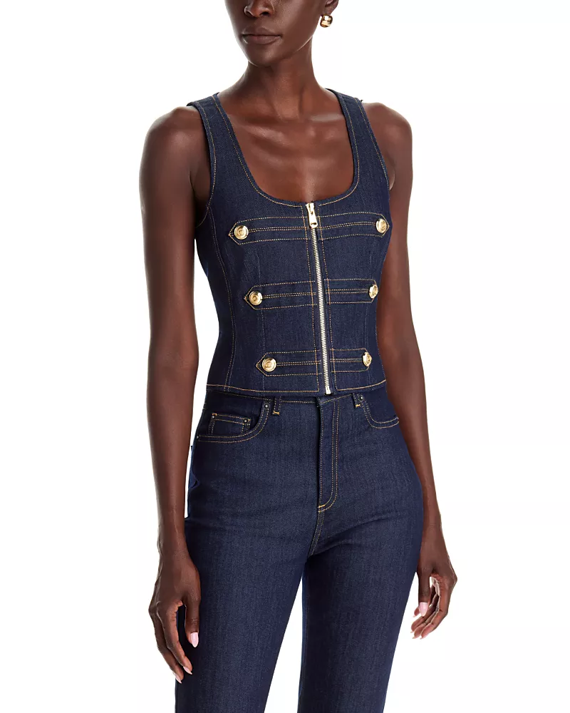 Cinq a Sept Abbot Scoop Neck Denim Top in Indigo