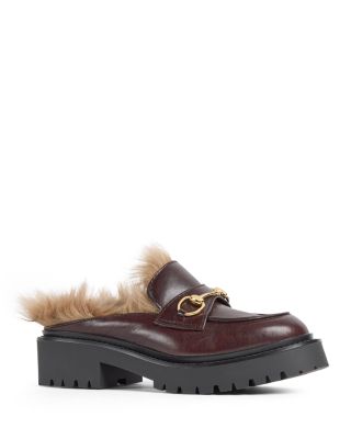 Women's Horsebit Leather & Shearling Lug Sole Mules