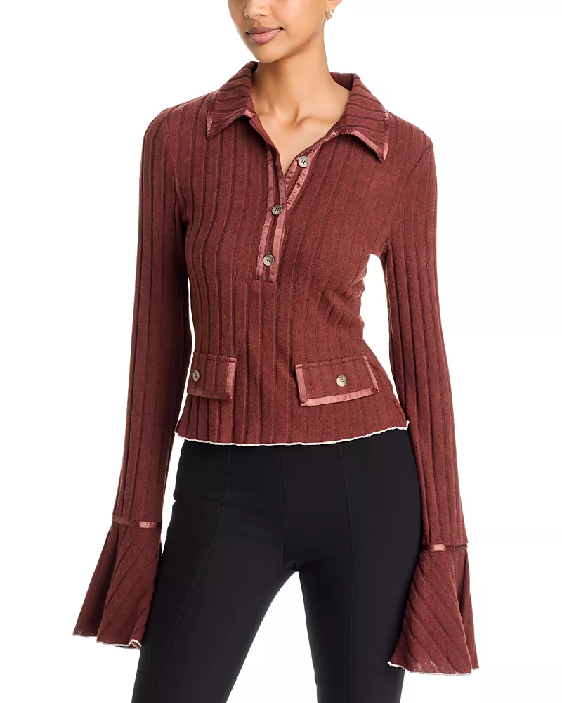 Area Stars Remi Ribbed Button Placket Top