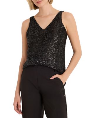 Sequin Knit V Neck Tank