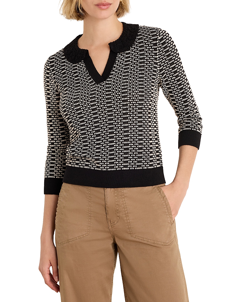Nic+Zoe Lace Collar Geometric Print Sweater