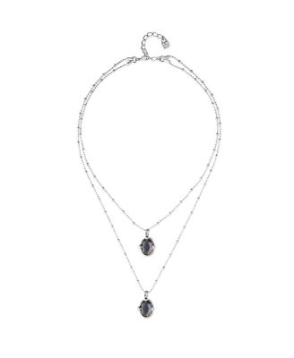  Double Necklace Plated in Sterling Silver and Small Faceted Crystals