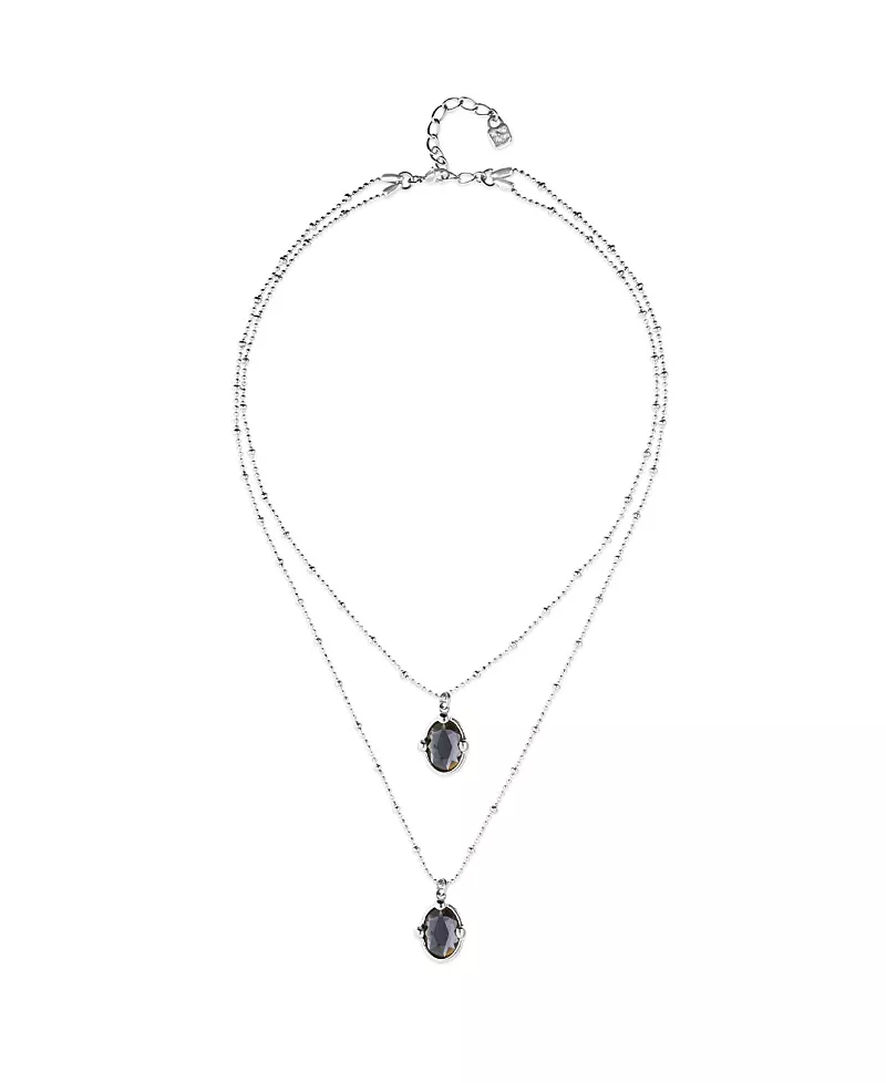 UNOde50 Double Necklace Plated in Sterling Silver and Small Faceted Crystals
