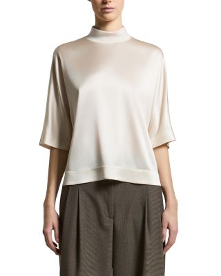 Silk Stretch Mock Neck Top