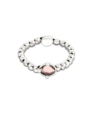  Sterling Silver Plated Ball Elastic Bracelet with Pink Faceted Crystal