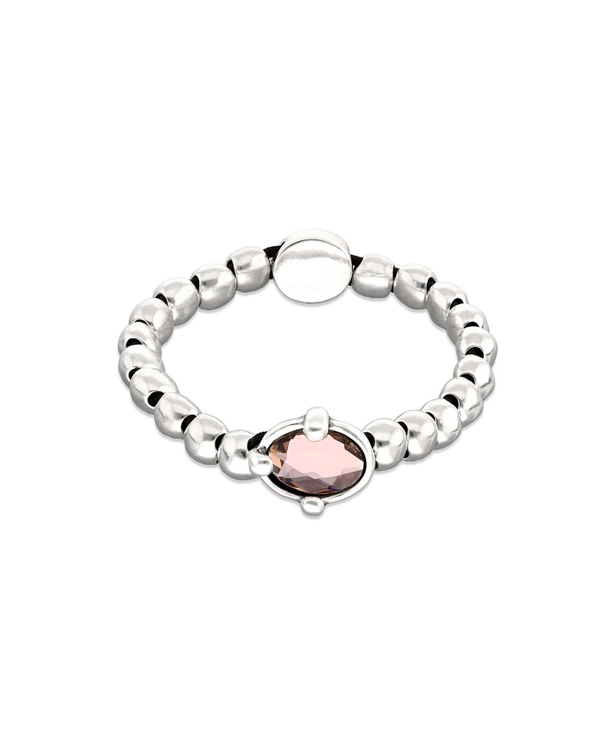 UNOde50 Sterling Silver Plated Ball Elastic Bracelet with Pink Faceted Crystal