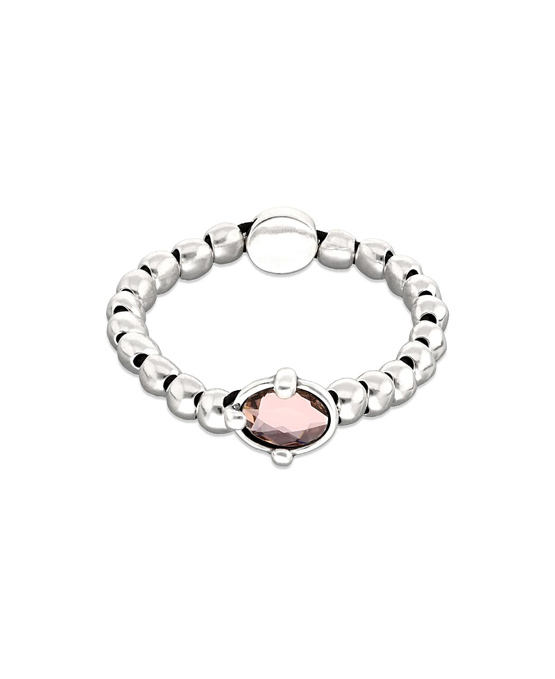 Unode50 Sterling Silver Plated Ball Elastic Bracelet with Pink Faceted Crystal