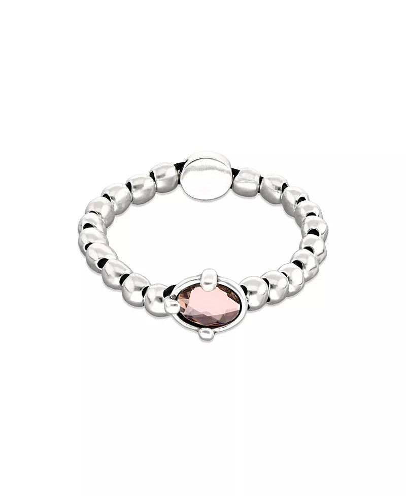 UNOde50 Sterling Silver Plated Ball Elastic Bracelet with Pink Faceted Crystal