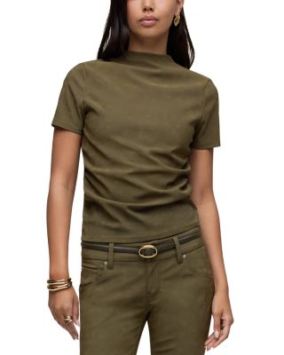 Faux Suede Short Sleeve Ruched Top