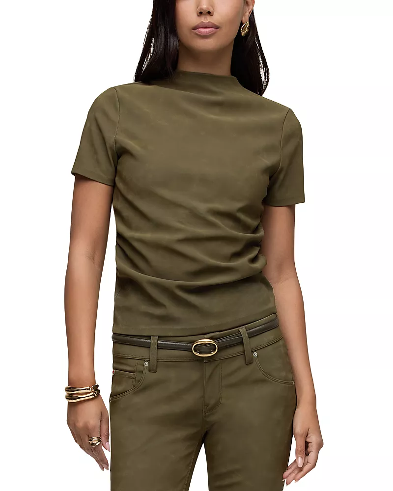 Hudson Faux Suede Short Sleeve Ruched Top