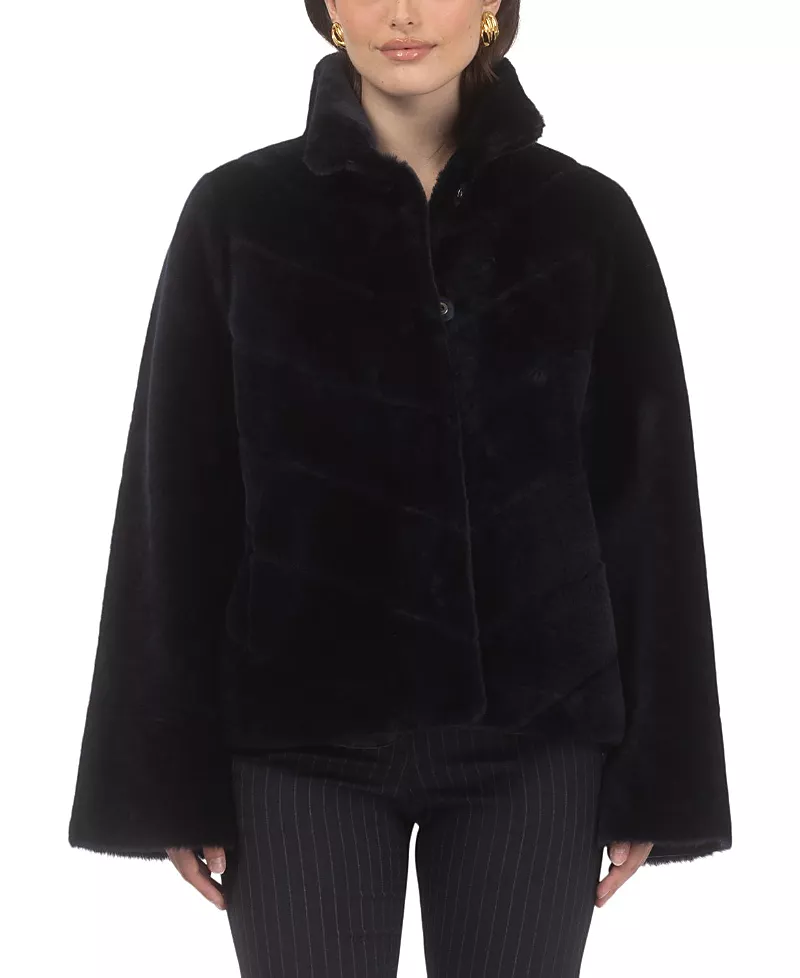 Gorski Reversible Merino Shearling Lamb Chevron Jacket with Horizontal Bottom
