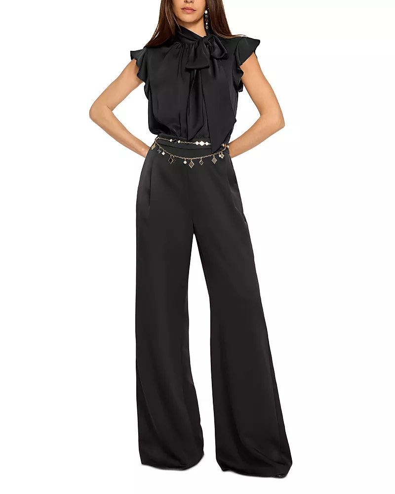 Ramy Brook Irene Tie Neck Wide Leg Jumpsuit