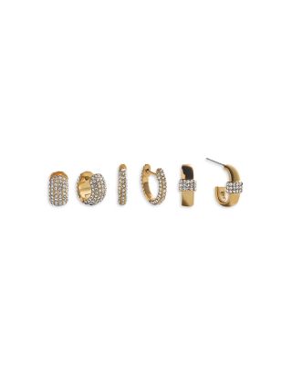 Sia Multi Size Pav&eacute; Huggie Hoop Earrings, Set of 3