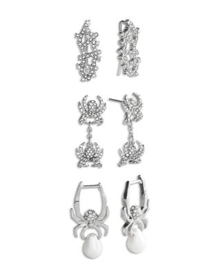 Verbena Pav&eacute; & Imitation Pearl Web Earrings, Set of 3 