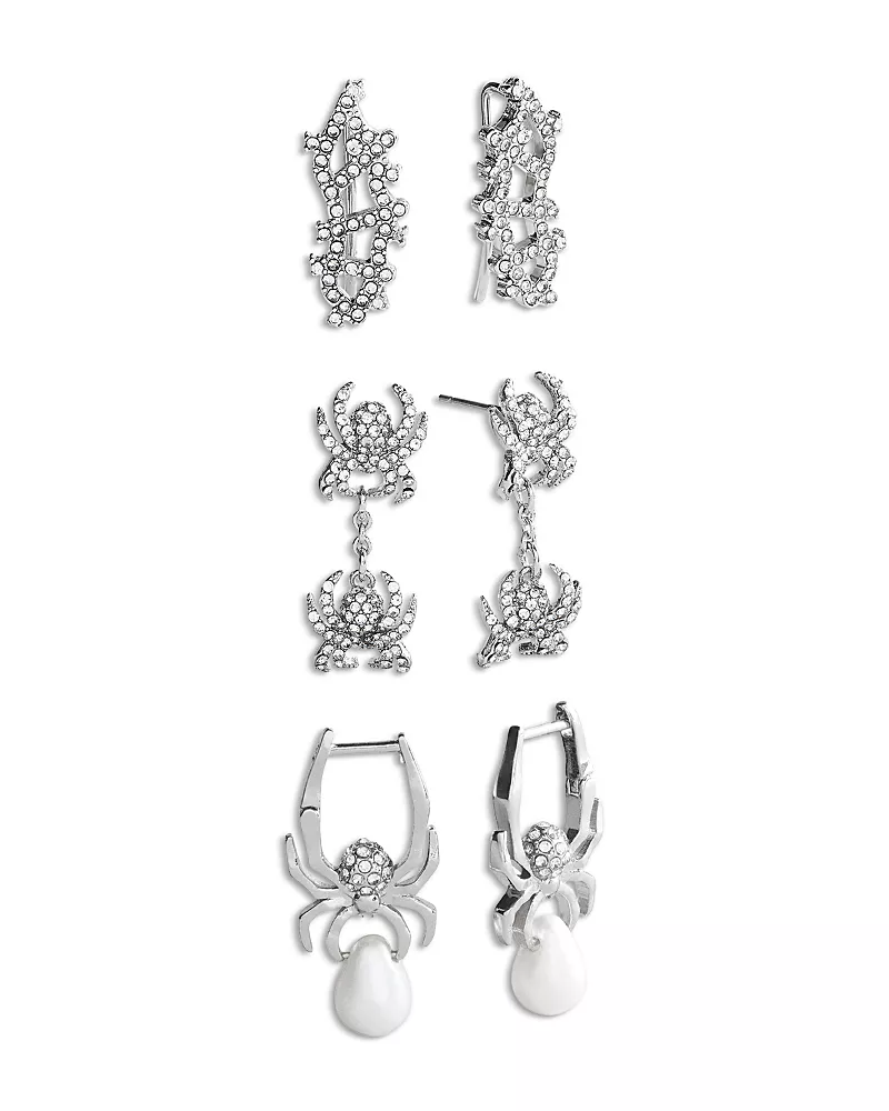 Baublebar Verbena Pave & Imitation Pearl Web Earrings, Set of 3