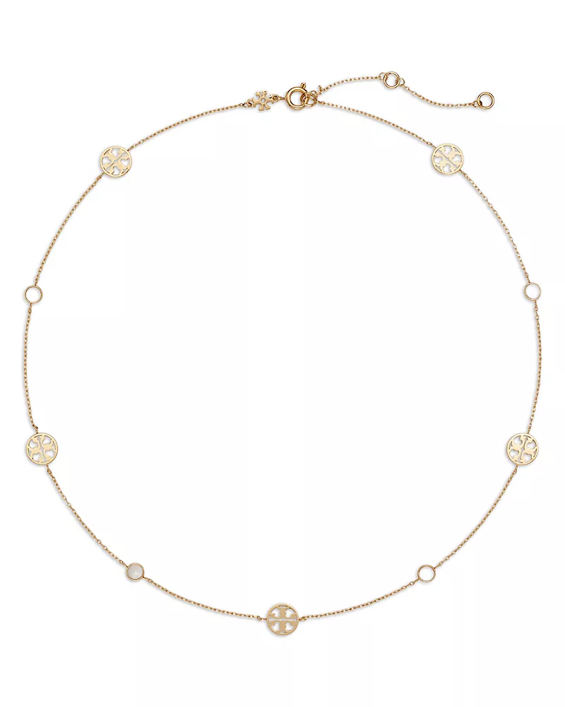 Tory Burch Icon Double T & Mother Of Pearl Collar Necklace, 16