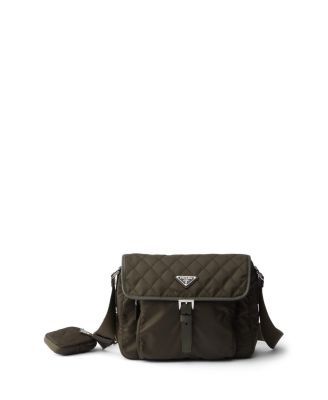 Medium Quilted Re-Nylon Shoulder Bag With Saffiano Leather Trim