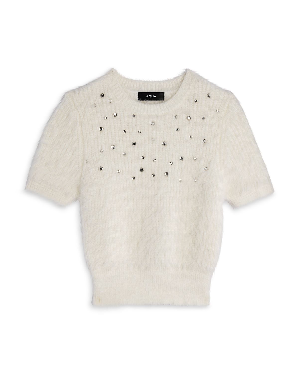Aqua Girls' Crewneck Embellished Eyelash Sweater, Big Kid - Exclusive