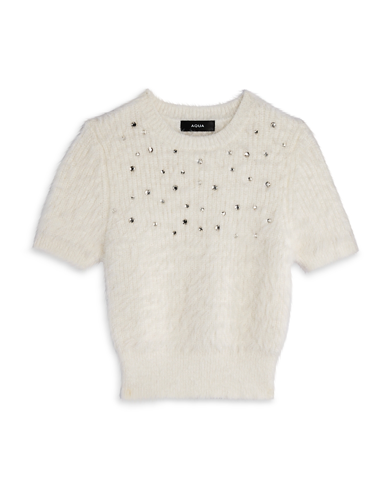 Aqua Girls' Crewneck Embellished Eyelash Sweater, Big Kid - Exclusive