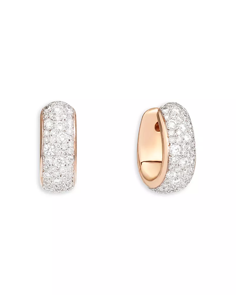 Pomellato 18K Rose Gold Iconica Diamond Pave Huggie Hoop Earrings, 3.1 tcw